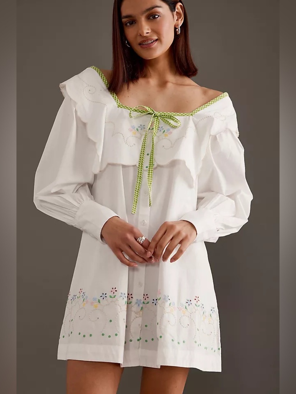 DAMSON MADDER Embroidered Eyelet Statement Collar Mala Mini Dress Size 10 EUC - Picture 2 of 8